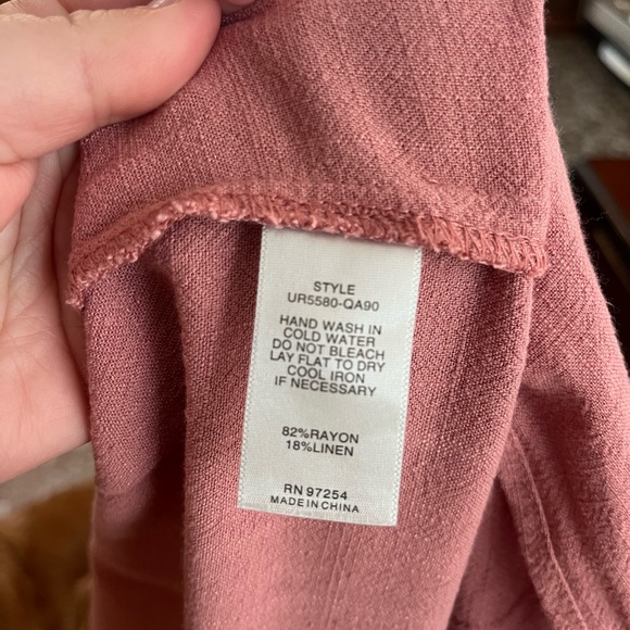 One Clothing smocked button-front midi dress Linen Blend Mauve Pink Large - Picture 6 of 9